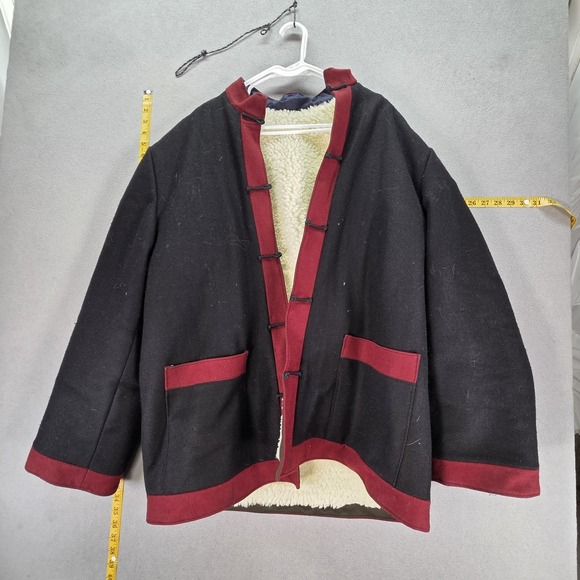 Source Unknown Other - Wool Pea Coat Mens Large Black Sherpa Lined Band Collar Button Front Winter